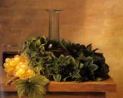 A Still Life With Grapes And Wines On A Table - 约翰·劳伦茨·延森